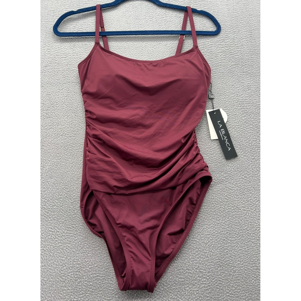 La Blanca Swimsuit Women's Size 10 Dark Cherry Island Goddess One Piece Ruched